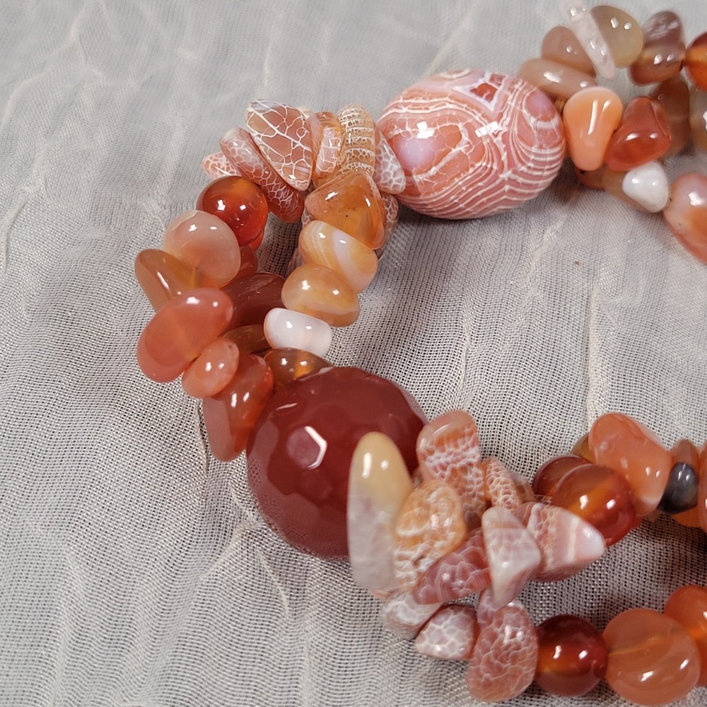 Carnelian Agate Stone Bracelet Orange Red Multi Strand Stretch Boho Style - Picture 3 of 7